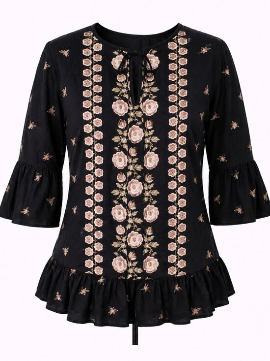 Style & Co. Tops - NWOT Style & Co Black Top w/ Gold Floral Detail Size M
